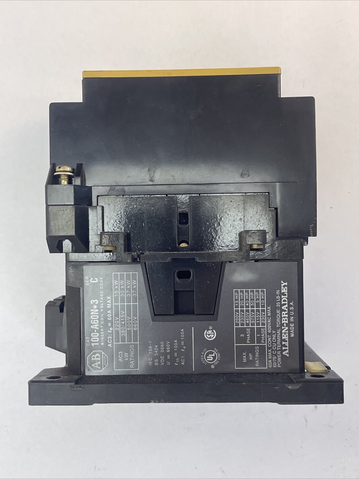 ALLEN BRADLEY 100-A60N*3 CONTACTOR SER C 60A 600VAC 50HP COIL 120V 60HZ