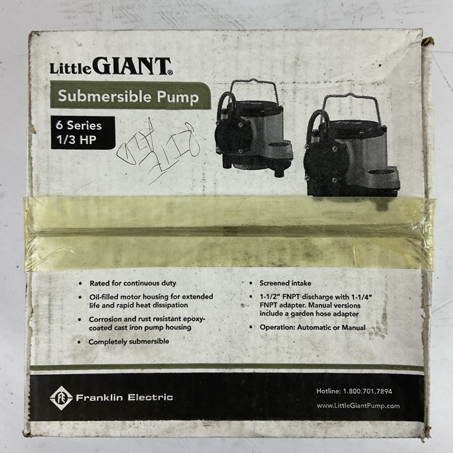 LITTLE GIANT 6-CIA SUMP PUMP 6 SERIES 1/3HP 46GPM @ 5FT/18FT MAX 115VAC 9.0A