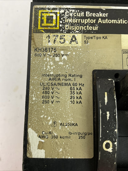 SQUARE D KH36175 CIRCUIT BREAKER 600VAC 250VDC 3POLE 175AMP