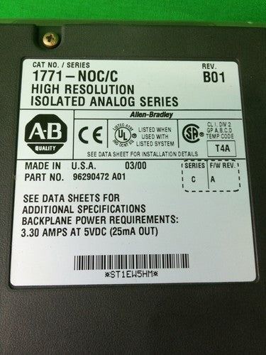 ALLEN BRADLEY 1771-NOC/C 1771NOC C HIGH RESOLUTION ISOLATED ANALOG MODULE