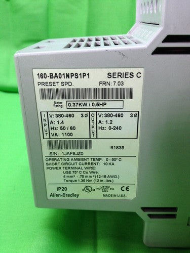 ALLEN BRADLEY 160-BA01NPS1P1 SER C DRIVE 160BA01NPS1