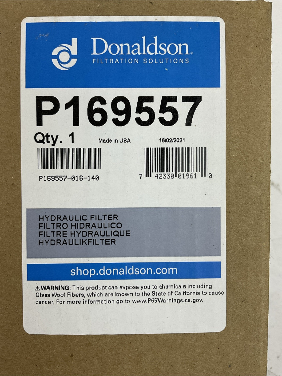 DONALDSON P169557 HYDRAULIC FILTER