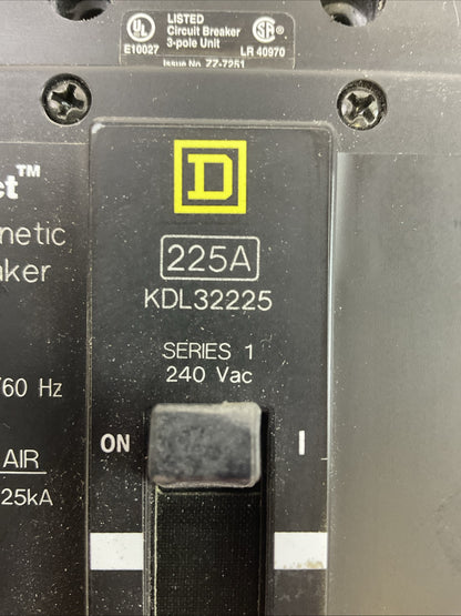 SQUARE D KDL32225  225A 240VAC/25kA  SER 1  THERMAL MAGNETIC CIRCUIT BREAKER