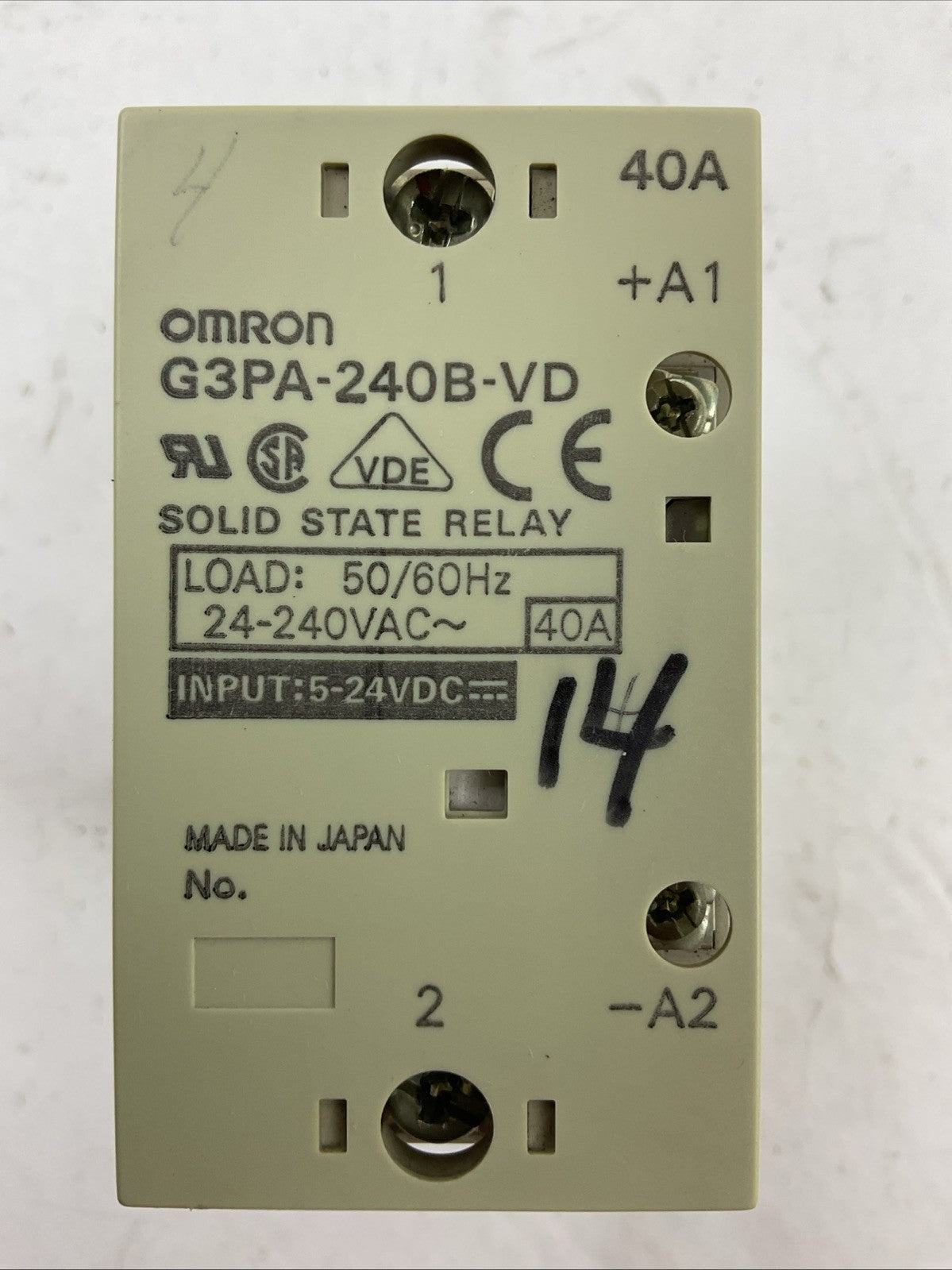 OMRON G3PA-240B-VD SOLID STATE RELAY LOAD 24-240VAC 50/60HZ 40A INPUT 24VDC