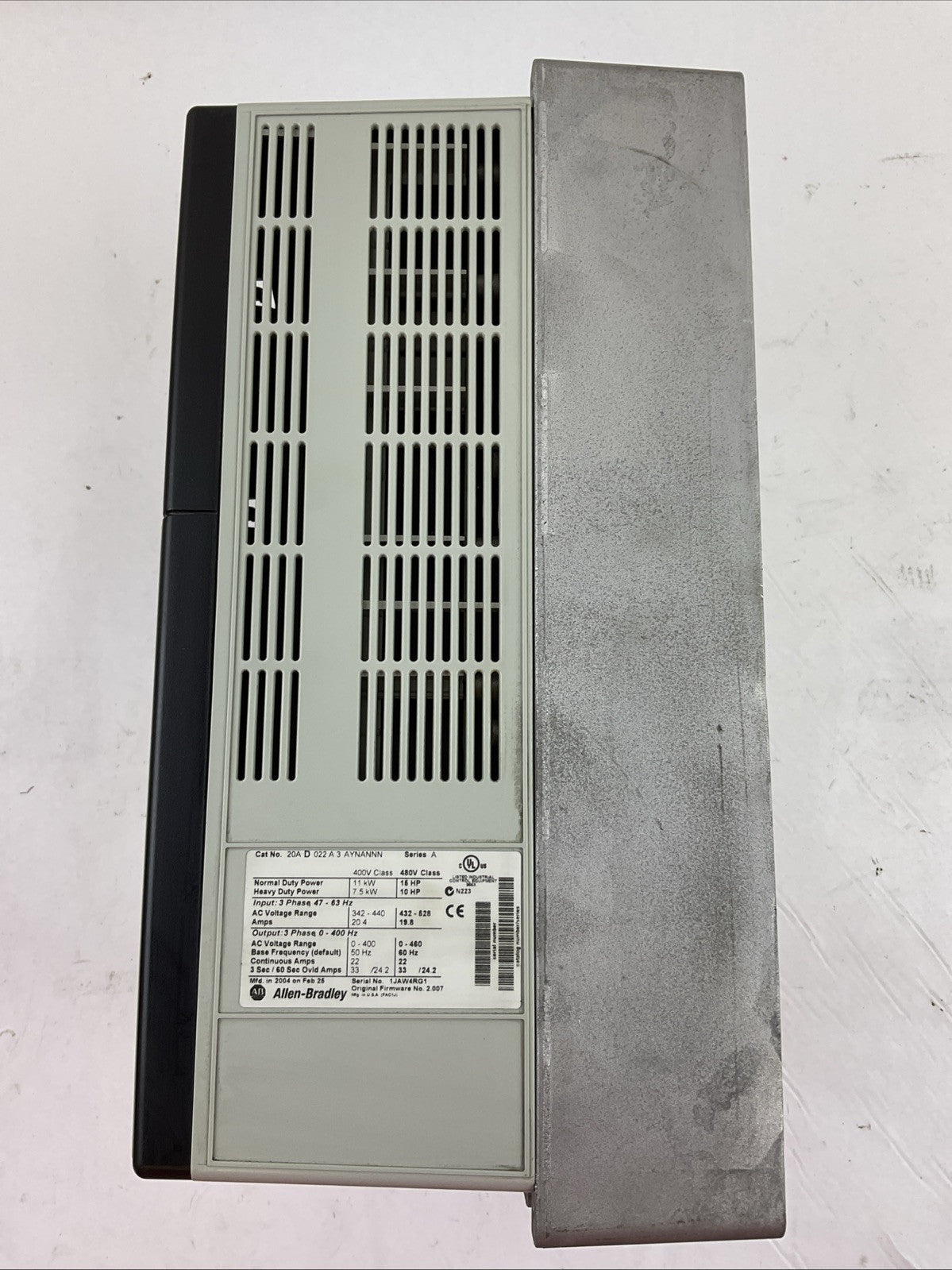 ALLEN BRADLEY 20A D 022 A 3 AYNANNN AC DRIVE FIRMWARE 2.007 11kW 15HP