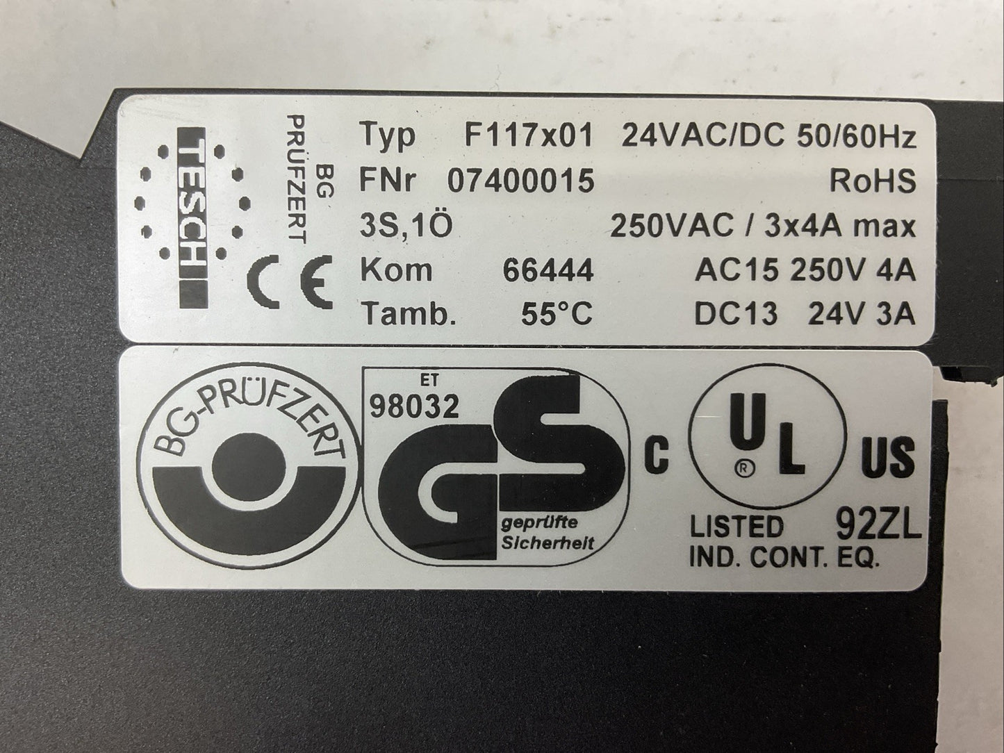 TESCH F117X01 SAFETY RELAY 24VAC/DC 50/60HZ