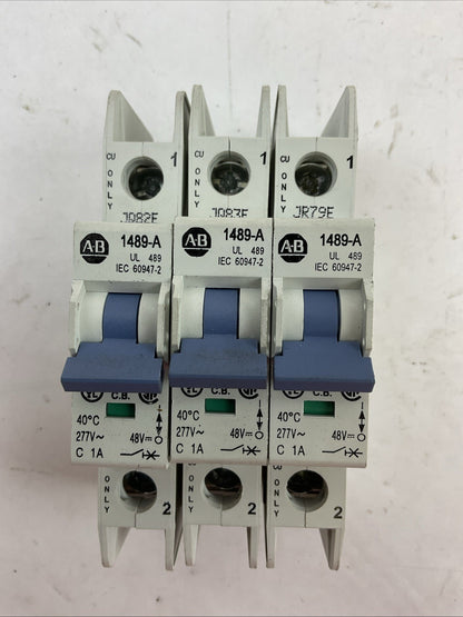 ALLEN BRADLEY 1489-A1C010 SER A CIRCUIT BREAKER 277VAC 48VDC 1A 1P (LOT OF 3)