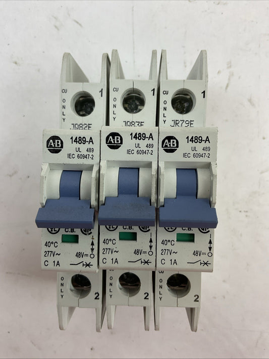 ALLEN BRADLEY 1489-A1C010 SER A CIRCUIT BREAKER 277VAC 48VDC 1A 1P (LOT OF 3)