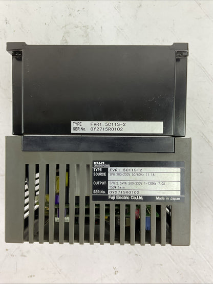 FUJI FV1.5C11S-2 AC DRIVE INVERTER OUTPUT 3PH 2.6kVA 200-230V 7A INPUT 200-230V