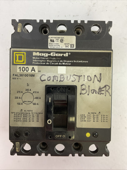 SQUARE D FAL3610016M 600VAC 100AMP SER 2 MAG-GARD ADJ INSTANTANEOUS TRIP CIRCUIT