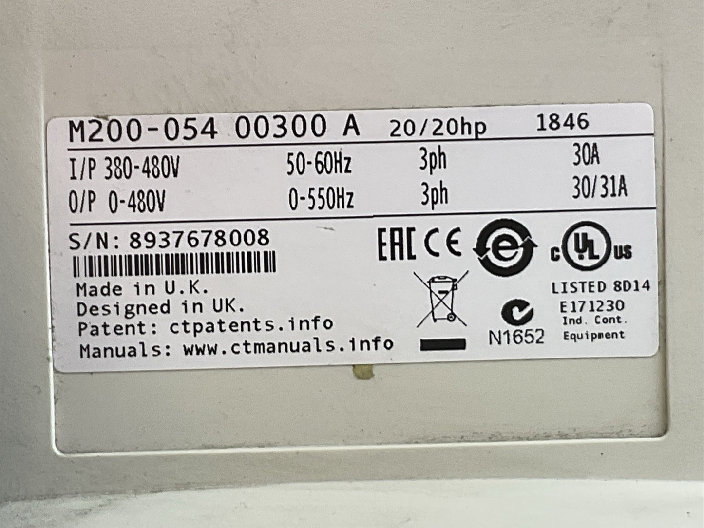 NIDEC M200-054 00300 A 20/20HP AC SERVO DRIVE 30AMP 400VAC
