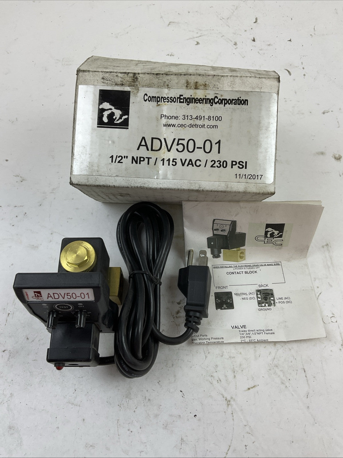 COMPRESSOR ENGINEERING CORPORATION ADV50-1 1/2" NPT  115VAC 230PSI SOLENOID TIME