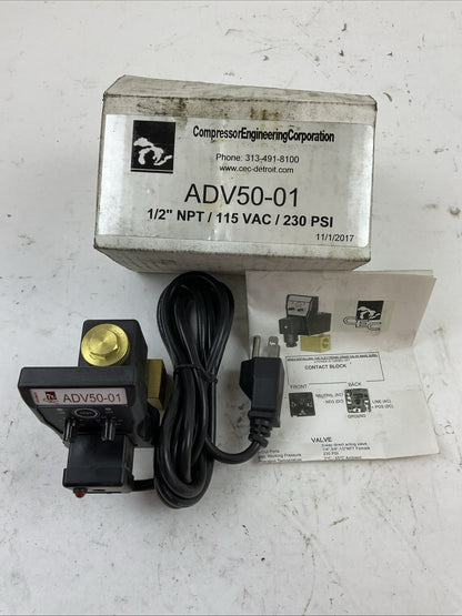 COMPRESSOR ENGINEERING CORPORATION ADV50-1 1/2" NPT  115VAC 230PSI SOLENOID TIME