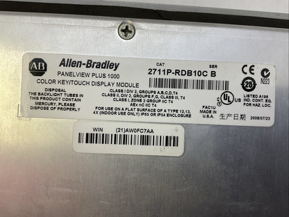ALLEN BRADLEY 2711P-B10C4D2 SER A PANELVIEW PLUS 1000 24VDC