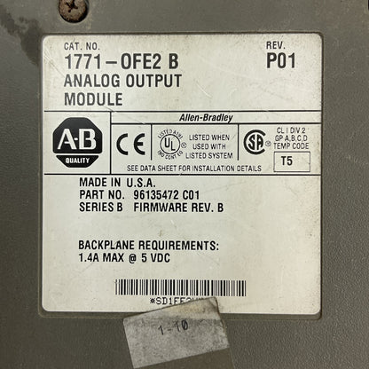 ALLEN BRADLEY 1771-OFE REV P01 SER B FIRMWARE REV B ANALOG OUTPUT MODULE