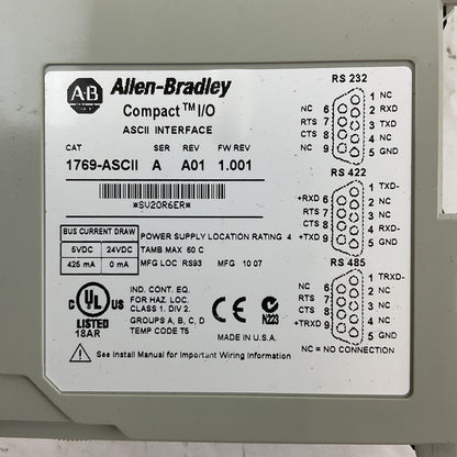 ALLEN BRADLEY 1769-ASCII SER A REV A01 FW REV 1.001 COMPACT I/O INTERFACE