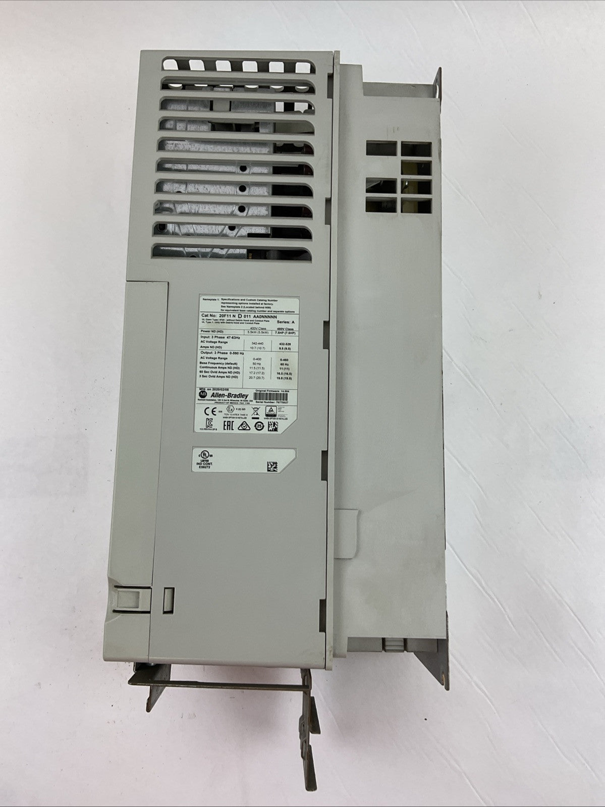 ALLEN BRADLEY 20F11 N D 011 AA0NNNNN SER A FIRMWARE 14.004 AC DRIVE 5.5kW 7.5HP