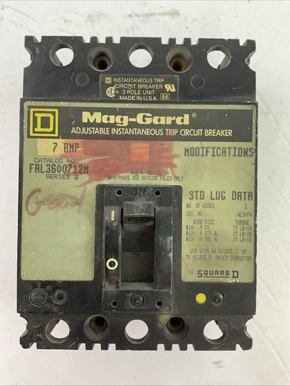 SQUARE D FAL3600712M MAG-GARD ADJ. INSTATANEOUS TRIP CIRCUIT BREAKER 7A SER 2