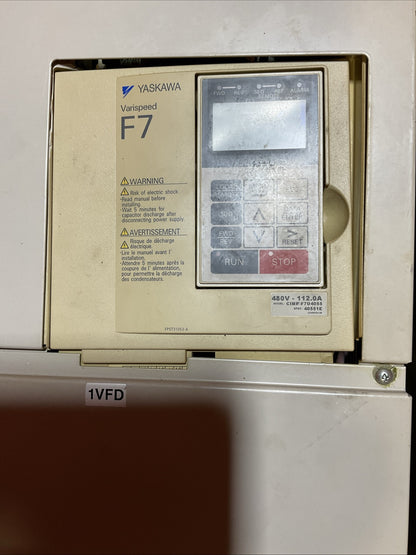 YASKAWA CIMR-F7U4055 AC DRIVE OUTPUT 0-480VAC 3PH HD 112A 85kVA ND 125A 95kVA