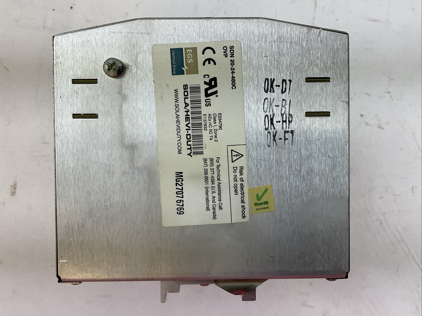 SOLA SDN 20-24-480C POWER SUPPLY OUTPUT 24VDC 20A INPUT 3PH 380/500VAC 1.7/1.5A