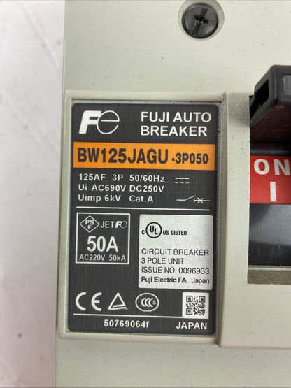 FUJI AUTO BREAKER BW125JAGU-3P050 50A 600VAC 250VDC 3POLE