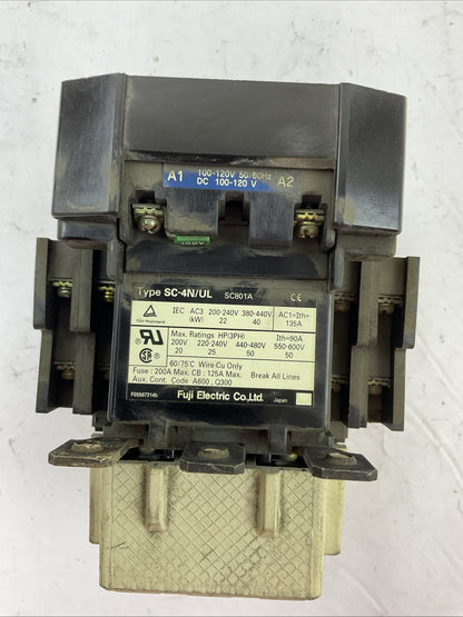 FUJI 1NC2T0 SC-4N CONTACTOR 90A 600VAC 3PH 50HP COIL 100-120VDC