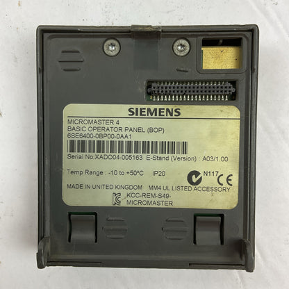 SIEMENS 6ES6400-0BP00-0AA1 MICRO MASTER 4 BASIC OPERATOR PANEL VERSION A03/1.00