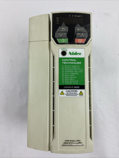 NIDEC CONTROL TECHNIQUES M200-044 00135 A AC DRIVE 7.5HP OUTPUT 0-480VAC 13.5A
