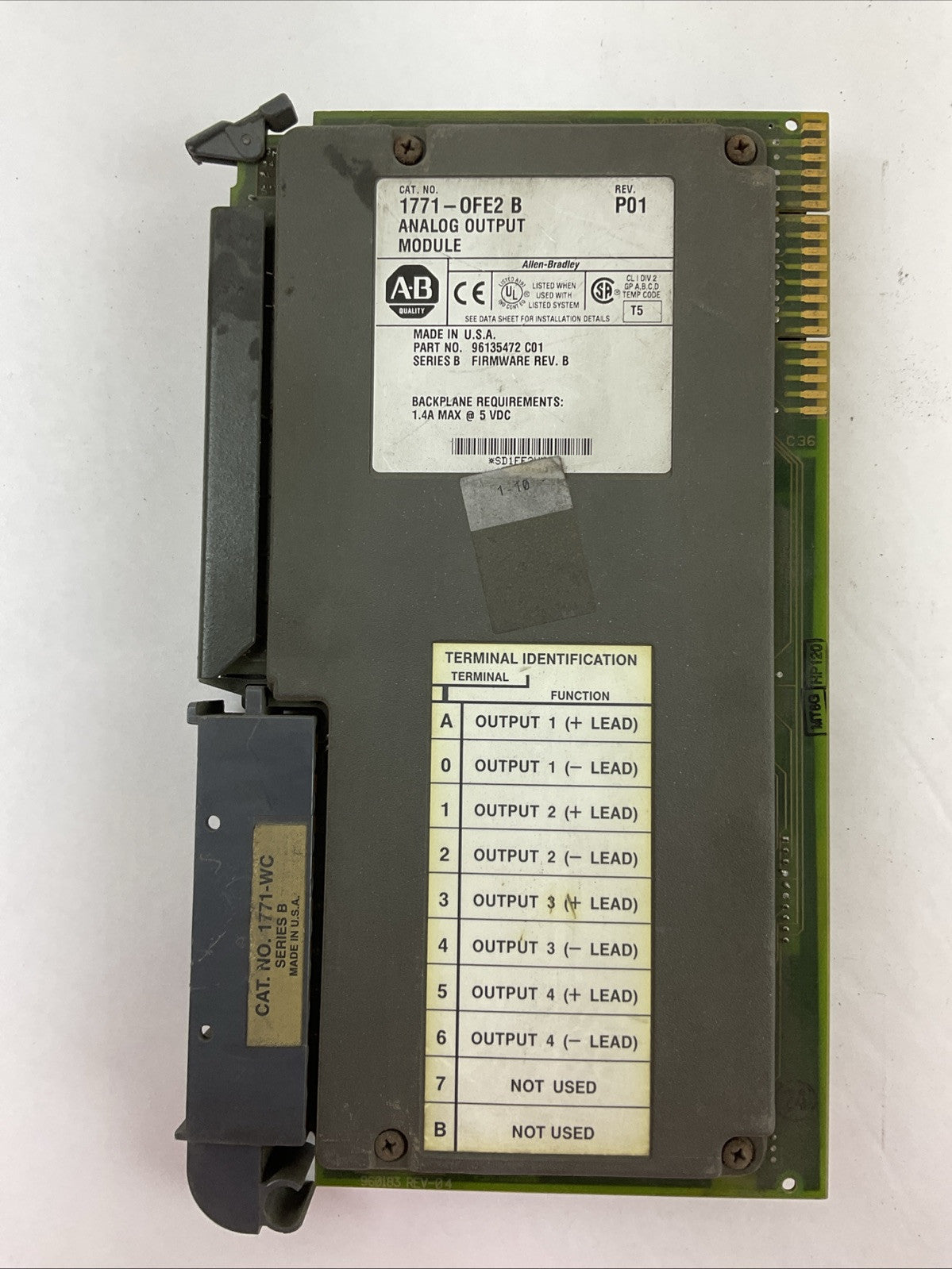 ALLEN BRADLEY 1771-OFE REV P01 SER B FIRMWARE REV B ANALOG OUTPUT MODULE