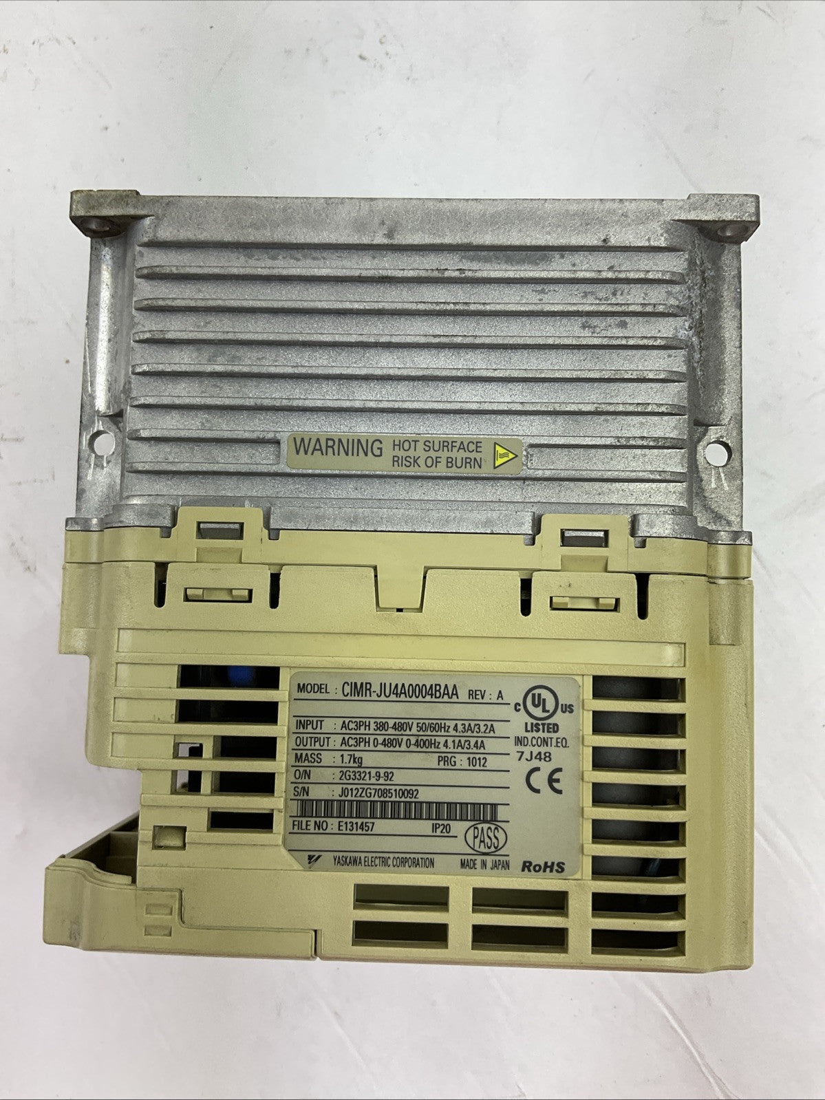 YASKAWA CIMR-JU4A0004BAA REV A J1000 AC DRIVE OUTPUT AC3PH 0-480V 4.1A/3.4A