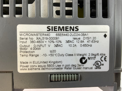 SIEMENS MICROMASTER440 1P 6SE6440-2UD24-0BA1 AC DRIVE