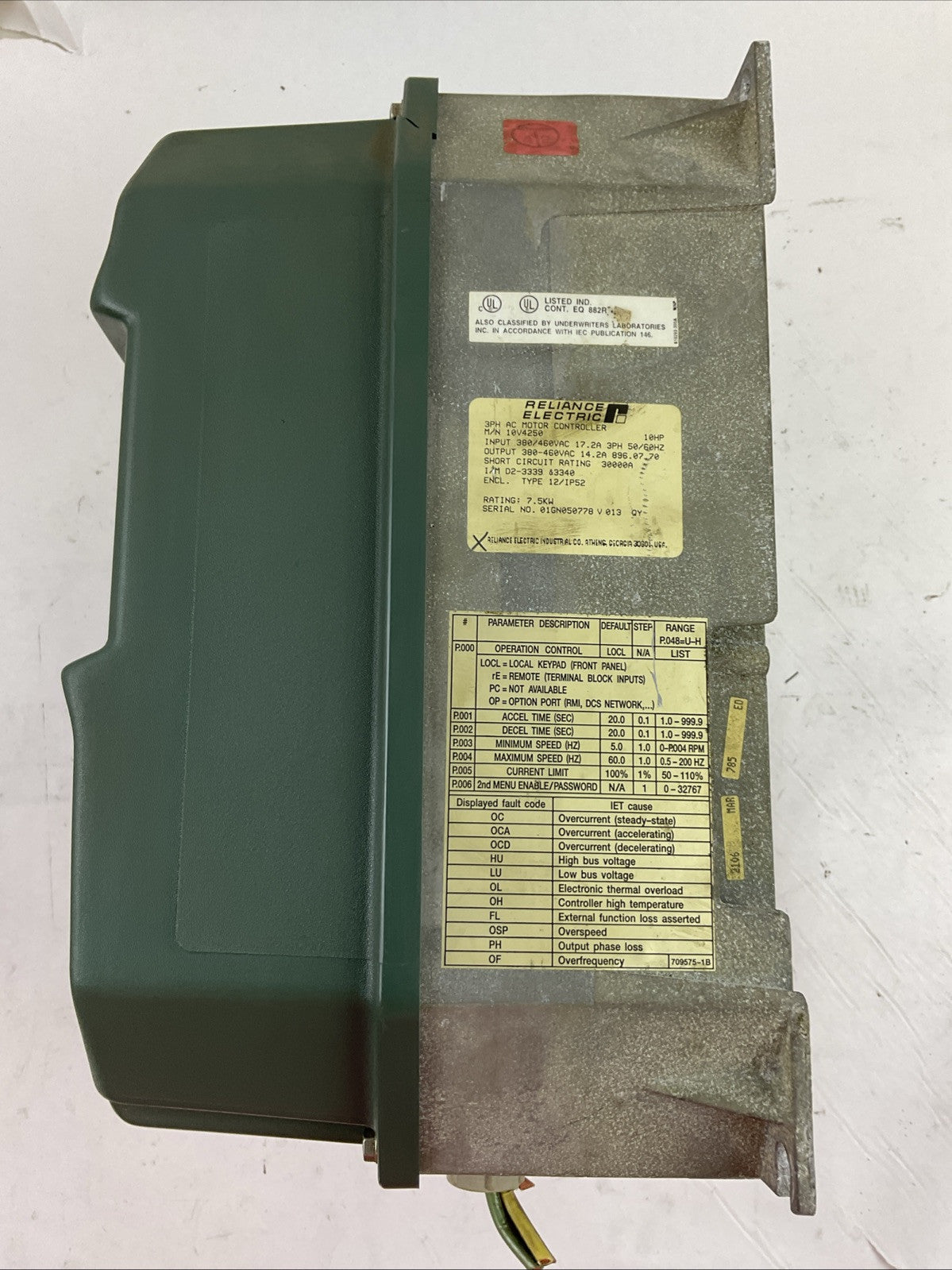 RELIANCE ELECTRIC 10V4250 AC MOTOR CONTROLLER OUTPUT 380-460VAC 14.2A 10HP