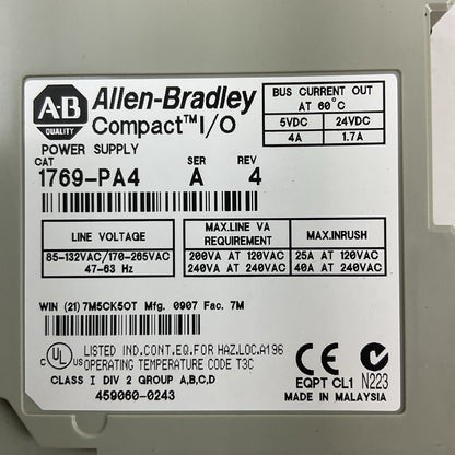 ALLEN BRADLEY 1769-PA4 COMPACT 1/O POWER SUPPLY SER A REV 4