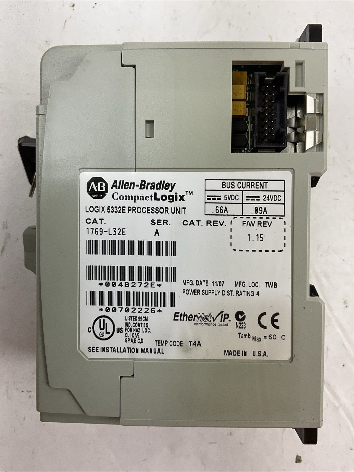 ALLEN BRADLEY 1769-L32E SER A F/W REV 1.15 COMPACT LOGIX 5332E PROCESSOR UNIT