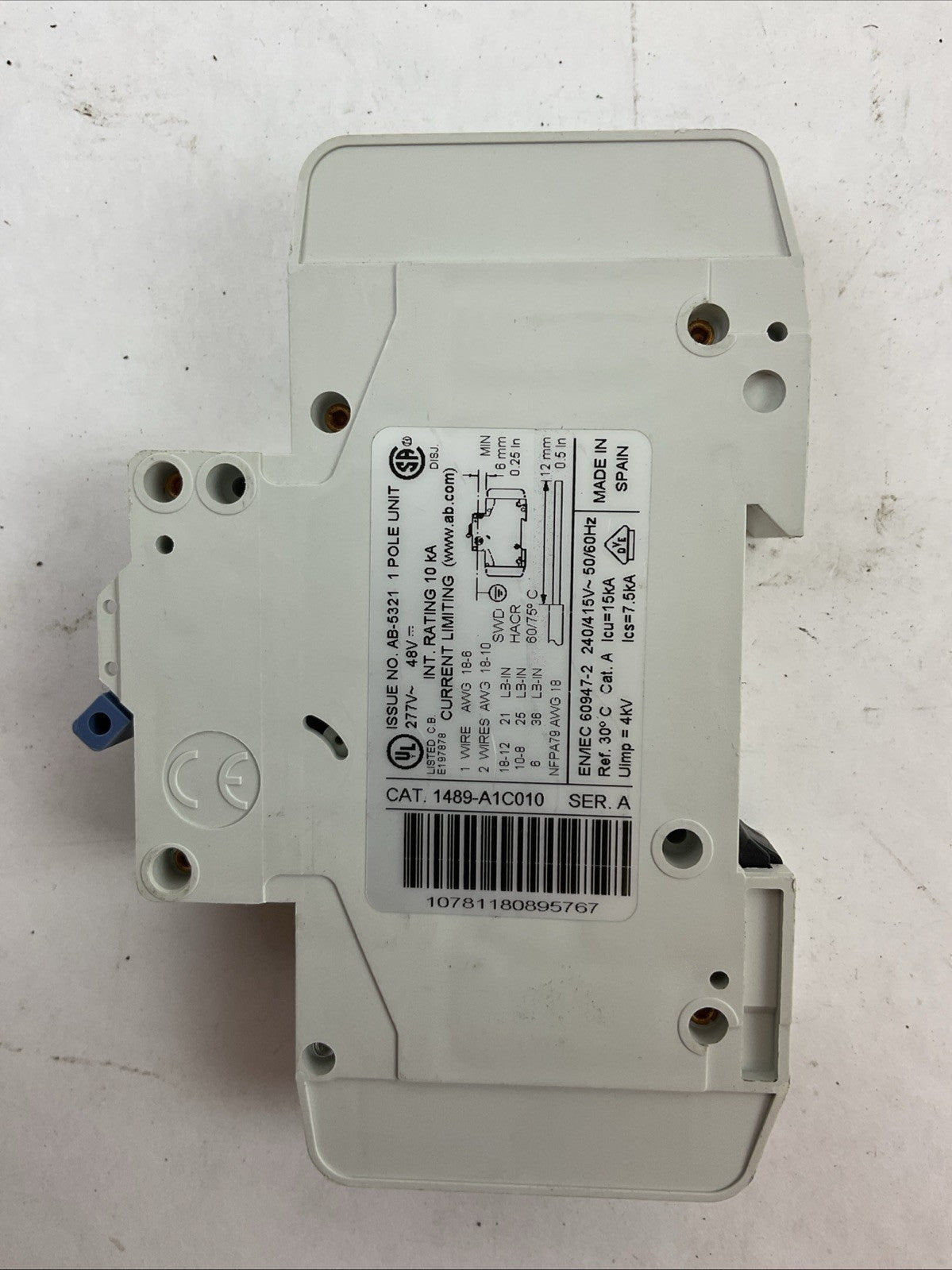 ALLEN BRADLEY 1489-A1C010 SER A CIRCUIT BREAKER 277VAC 48VDC 1A 1P (LOT OF 3)