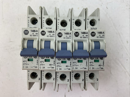 ALLEN BRADLEY 1489-A1C030 SER A CIRCUIT BREAKER 277VAC 48VDC 3A 1P (LOT OF 5)