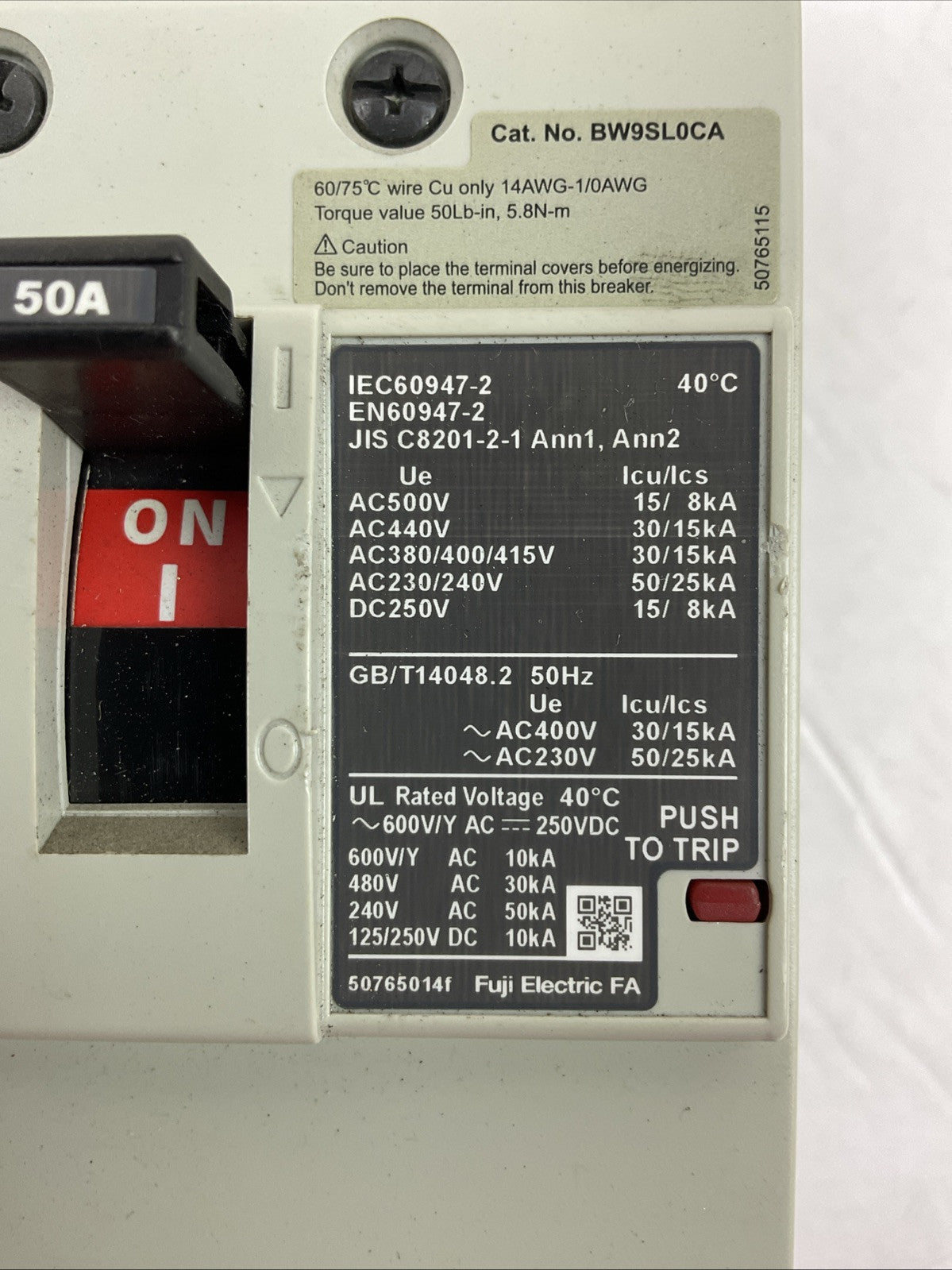 FUJI AUTO BREAKER BW125JAGU-3P050 50A 600VAC 250VDC 3POLE
