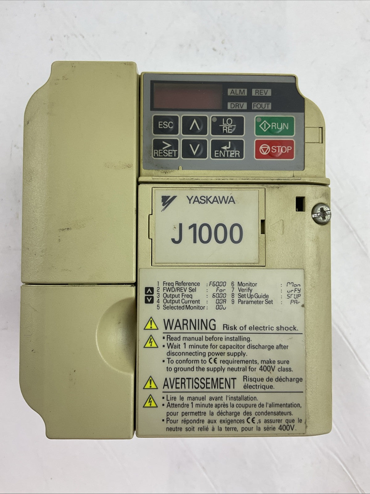 YASKAWA CIMR-JU4A0004BAA REV A J1000 AC DRIVE OUTPUT AC3PH 0-480V 4.1A/3.4A