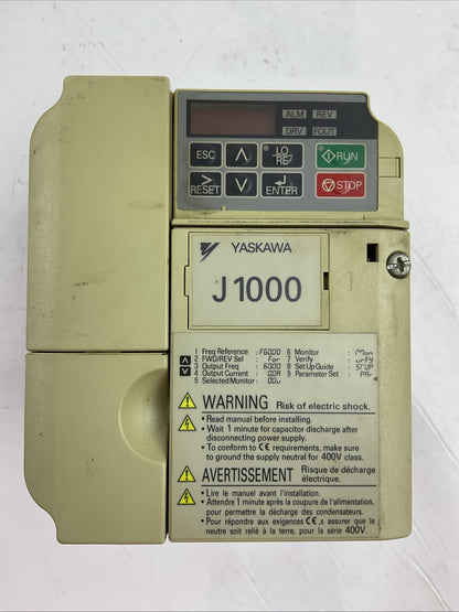 YASKAWA CIMR-JU4A0004BAA REV A J1000 AC DRIVE OUTPUT AC3PH 0-480V 4.1A/3.4A