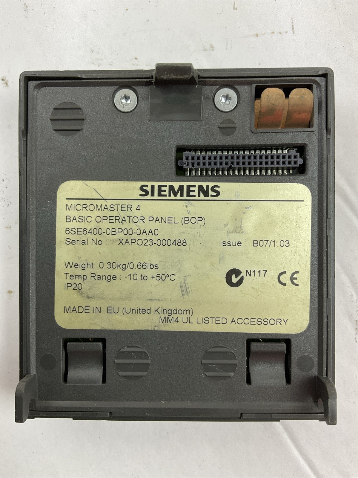 SIEMENS 6ES6400-0BP00-0AA0 MICRO MASTER 4 BASIC OPERATOR PANEL VERSION B07/1.03